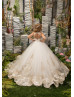 Gold Lace Ivory Tulle Floor Length Flower Girl Dress